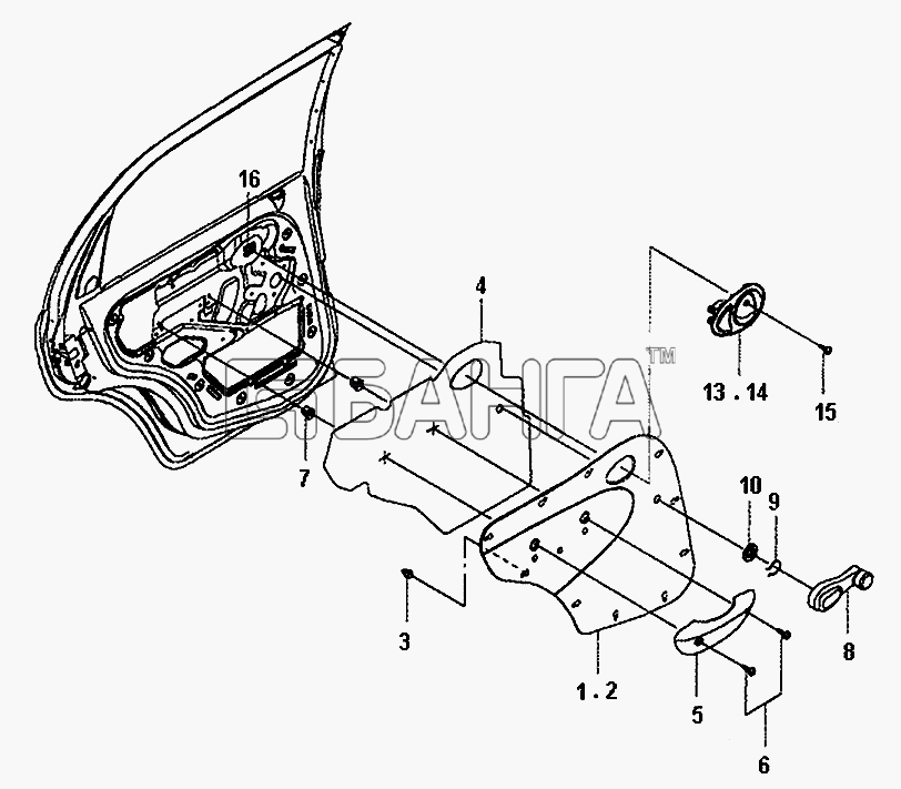 Daewoo Matiz II Схема Обшивка задней двери (I)-100 banga.ua